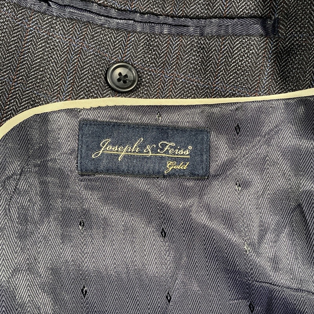 Joseph & Feiss Gold Mens 44L Classic Fit Grey Herringbone Windowpane Blazer Wool - Picture 4 of 11